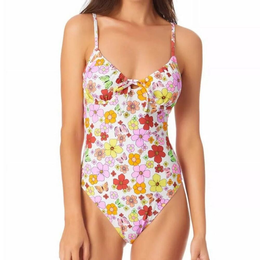 California Waves Women's Floral Print One-Piece Swimsuit Medium NWT